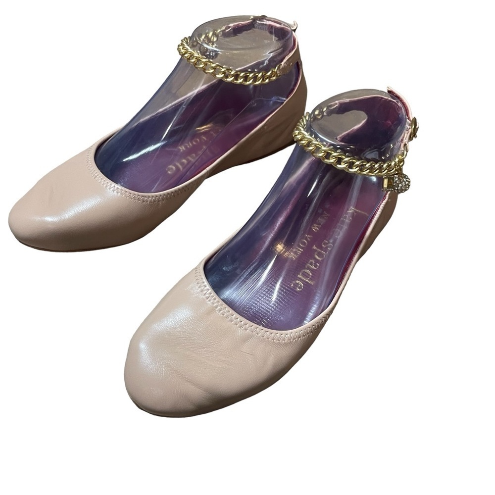 Kate Spade Crush Leather Ballet Flats with Ankle Chain Milk Tea NEW Size 5.5 - Picture 6 of 11